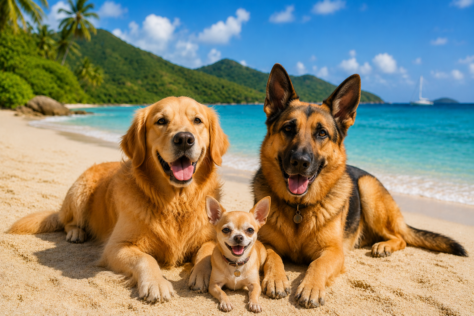 Dog enjoying a Caribbean beach
